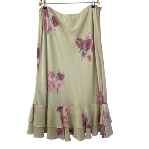 Wild Fable Floral Midi Skirt Women XXL Green Pink Tiered Ruffle Boho Shabby Chic